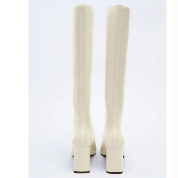 NWT Zara Off White Cream Knee Hight Heeled Boots, size 9.5 (40) - Picture 2 of 4